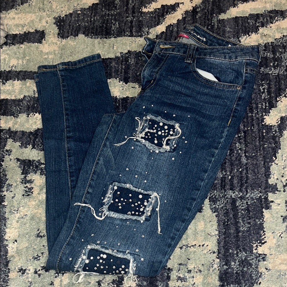 Almost Famous Dark Blue Distressed Skinny Jeans